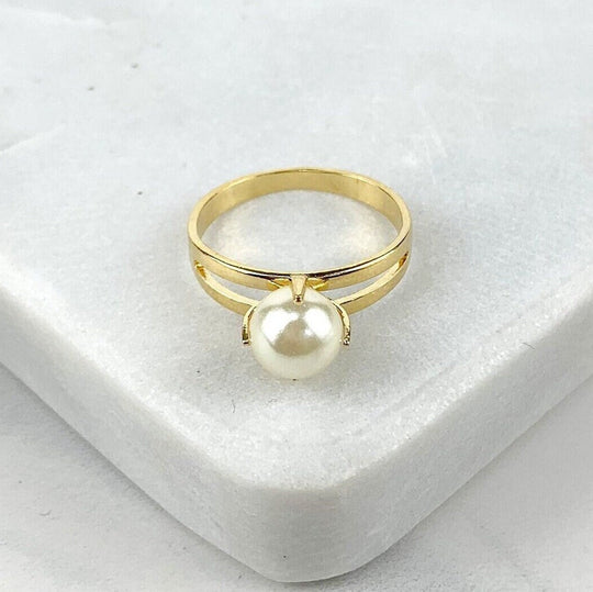 18k Gold Filled Simulated Pearl Solitaire Design Ring