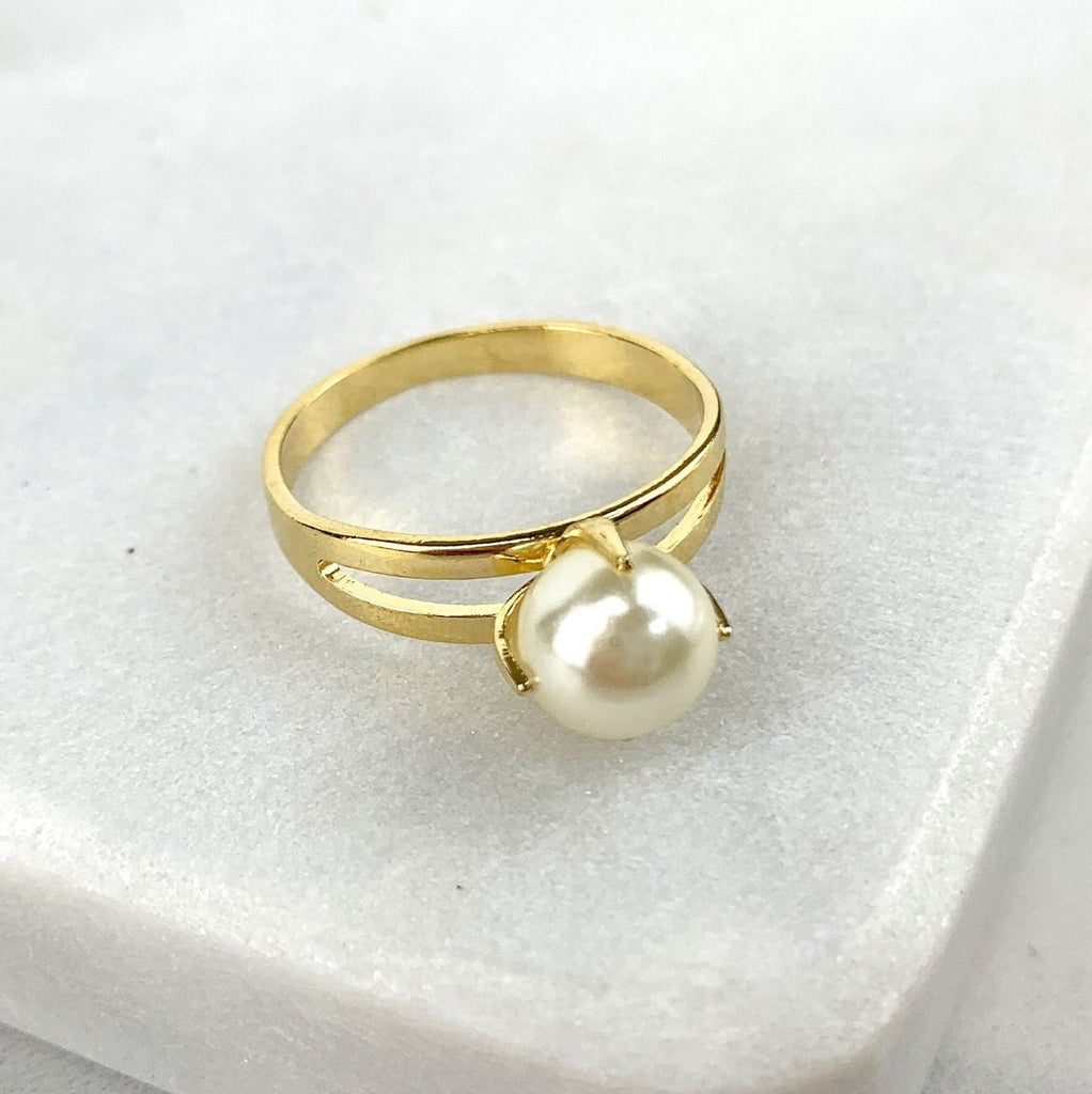 18k Gold Filled Simulated Pearl Solitaire Design Ring