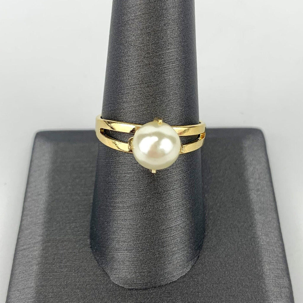 18k Gold Filled Simulated Pearl Solitaire Design Ring