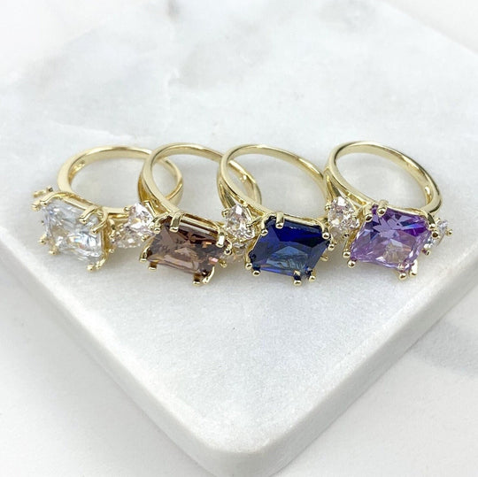 18k Gold Filled Colored Three Stones Ring