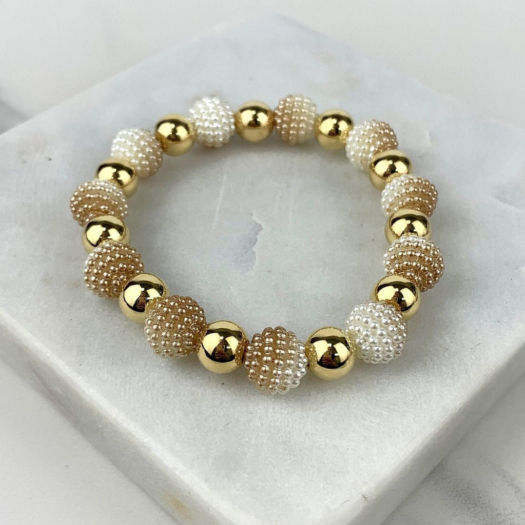 18k Gold Filled Beads Texturized Pearls Bracelet