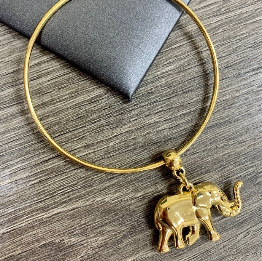 18k Gold Filled Elephant Charm Hoop Bracelet