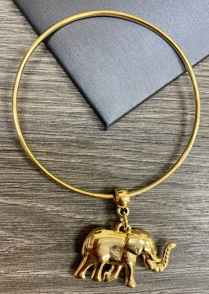 18k Gold Filled Elephant Charm Hoop Bracelet