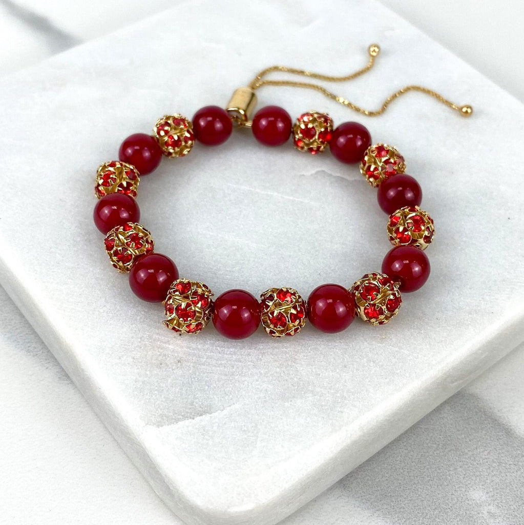 18k Gold Filled Red Carnelian Agata Adjustable Bracelet