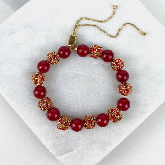 18k Gold Filled Red Carnelian Agata Adjustable Bracelet