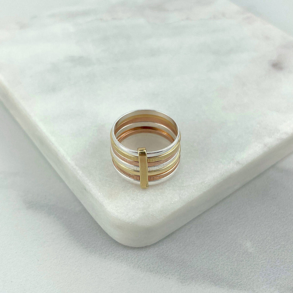 18k Gold Filled Three Tone Midi Spinner Stackable Simulated Ring