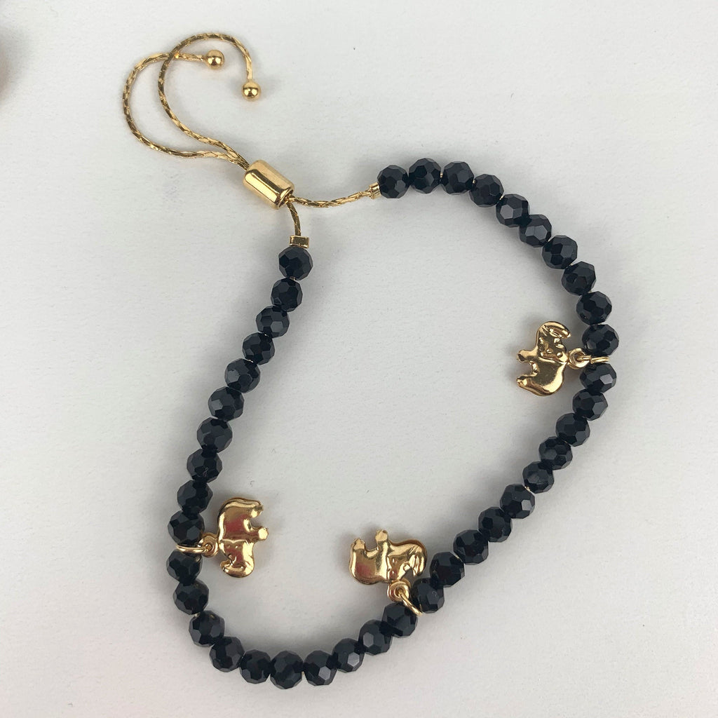 18k Gold Filled with Charms Black Beads Adjustable Bracelet