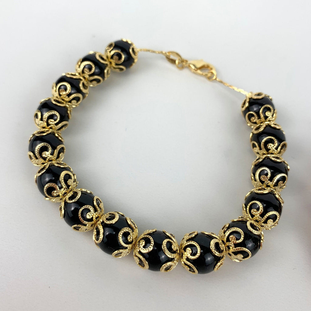 18k Gold Filled Black Pearl or Red Beaded Bracelet