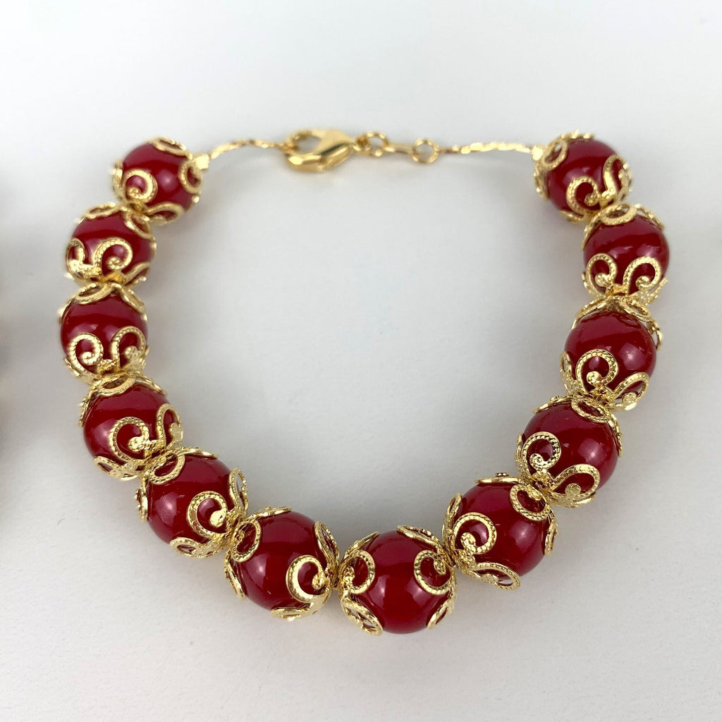18k Gold Filled Black Pearl or Red Beaded Bracelet