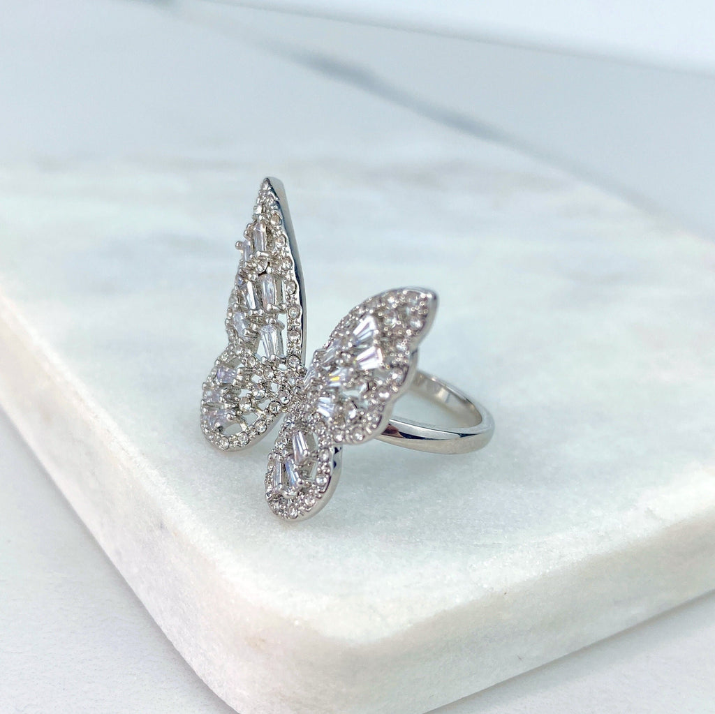 18k Gold Filled or Silver Filled Micro CZ Butterfly Adjustable Ring