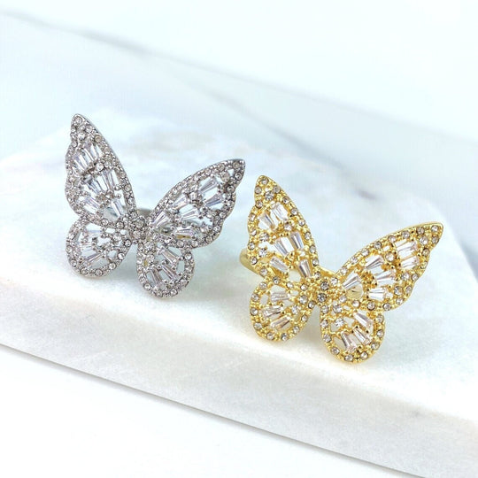 18k Gold Filled or Silver Filled Micro CZ Butterfly Adjustable Ring