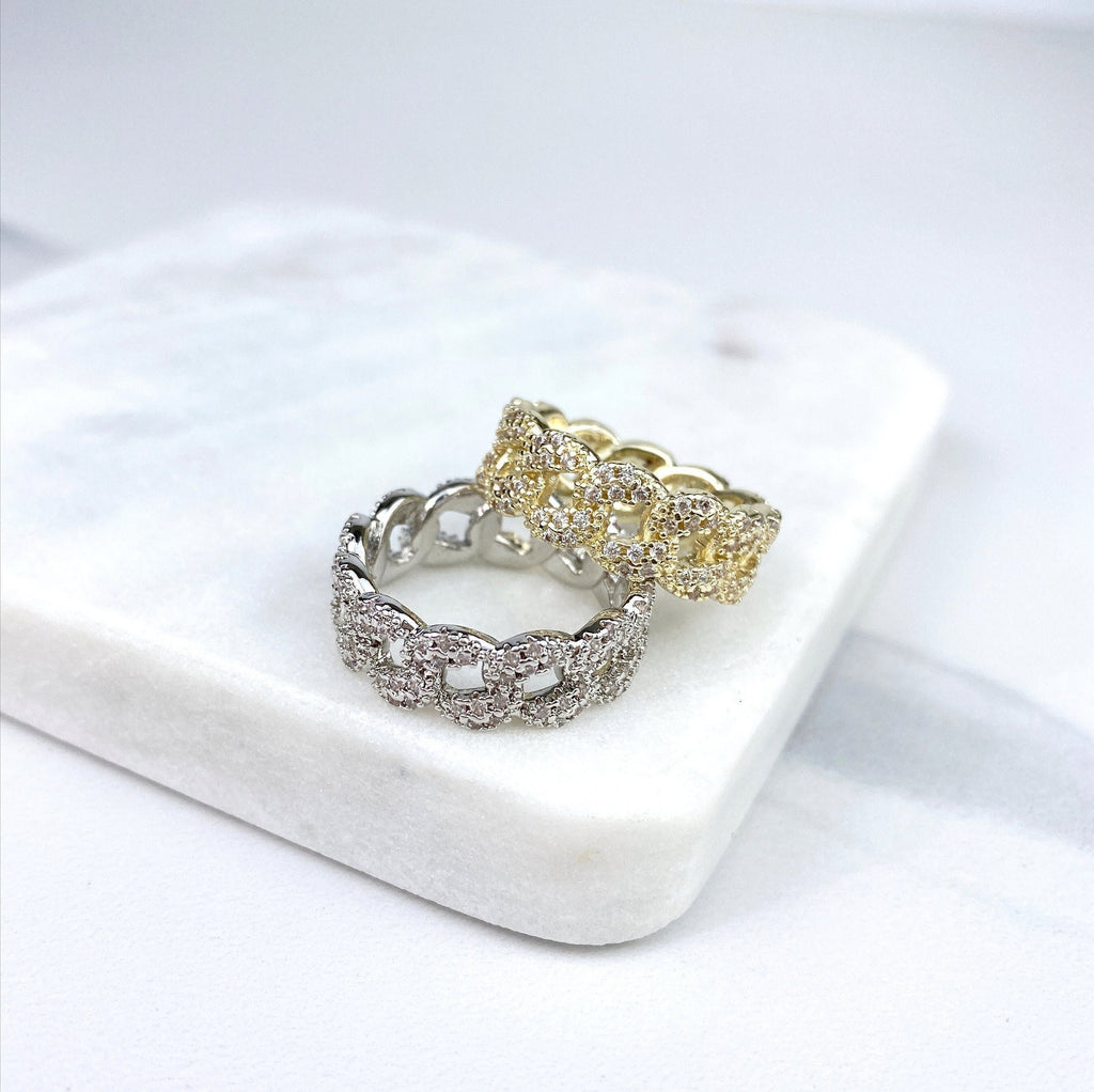 18k Gold Filled or Silver Filled Micro CZ Linked Chain Ring