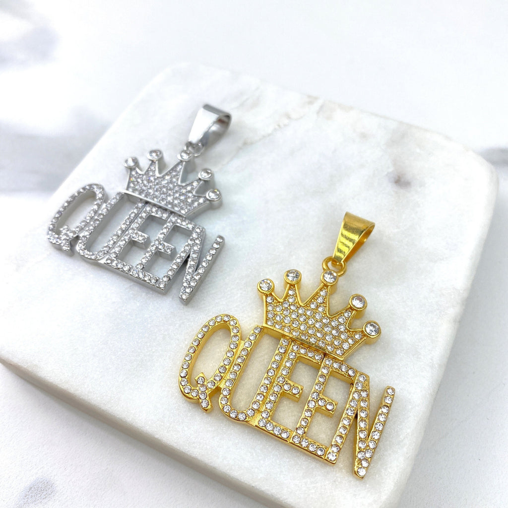 Gold Plated On Stainless Steel Cubic Zirconia King with Crown