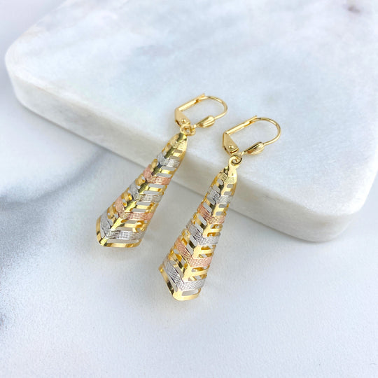 18k Gold Filled Three Tone Dangle Earrings
