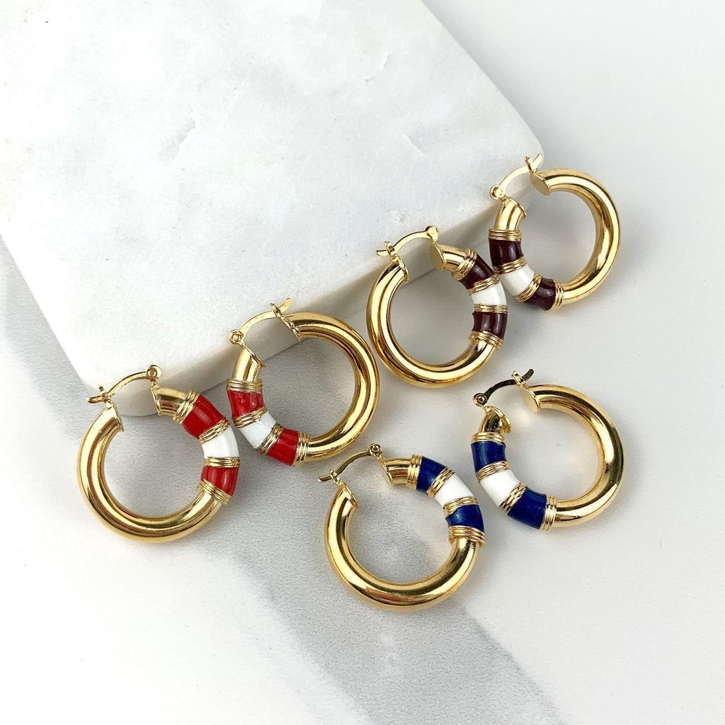 18k Gold Filled Colored Enamel Hoops Earrings
