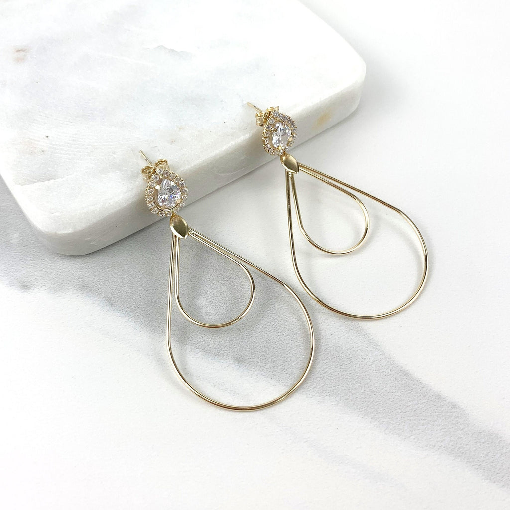 18k Gold Filled Cubic Zirconia Double Dangling Teardrop Earrings