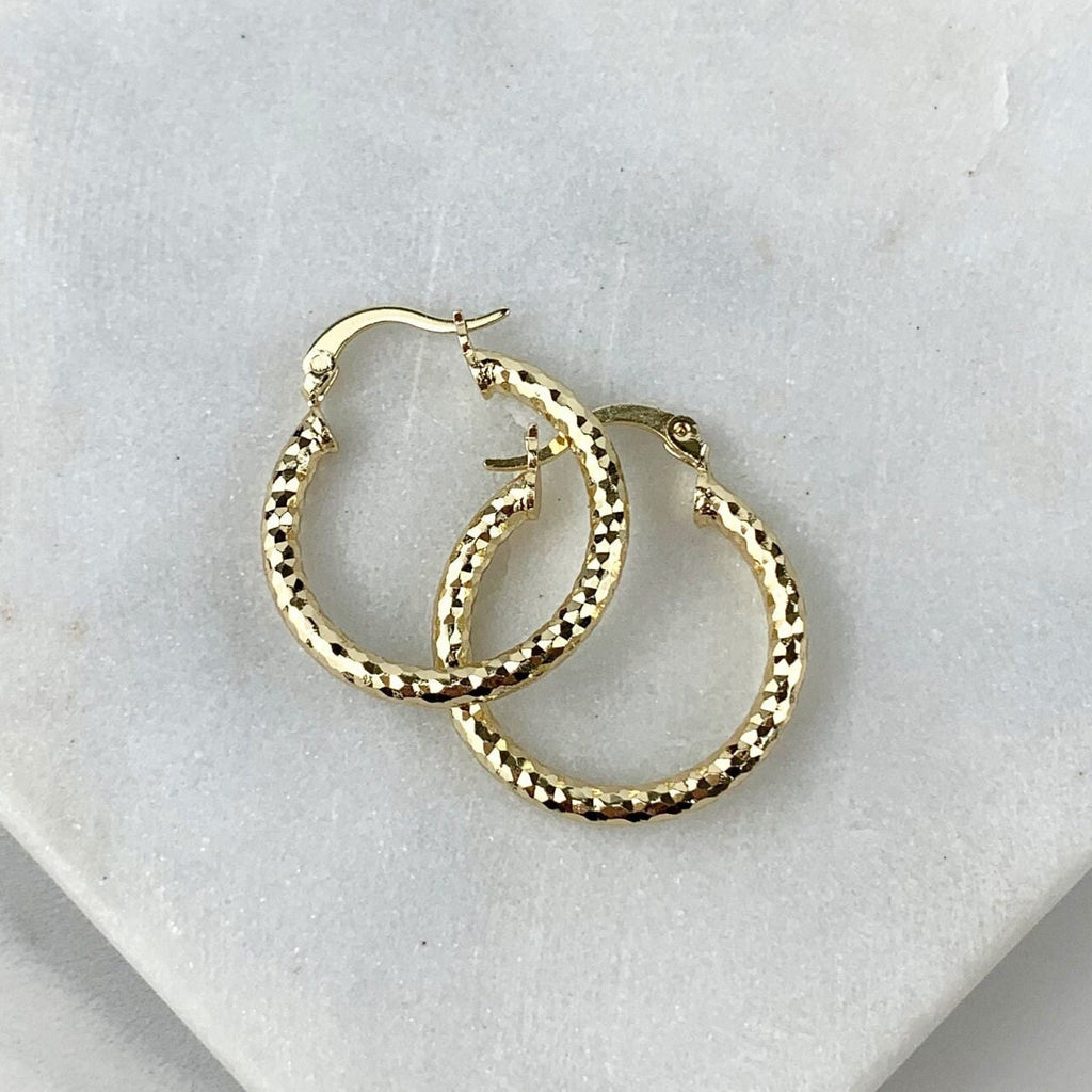 18k Gold Filled Texturized Hoops Earrings