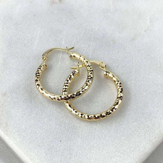 18k Gold Filled Texturized Hoops Earrings