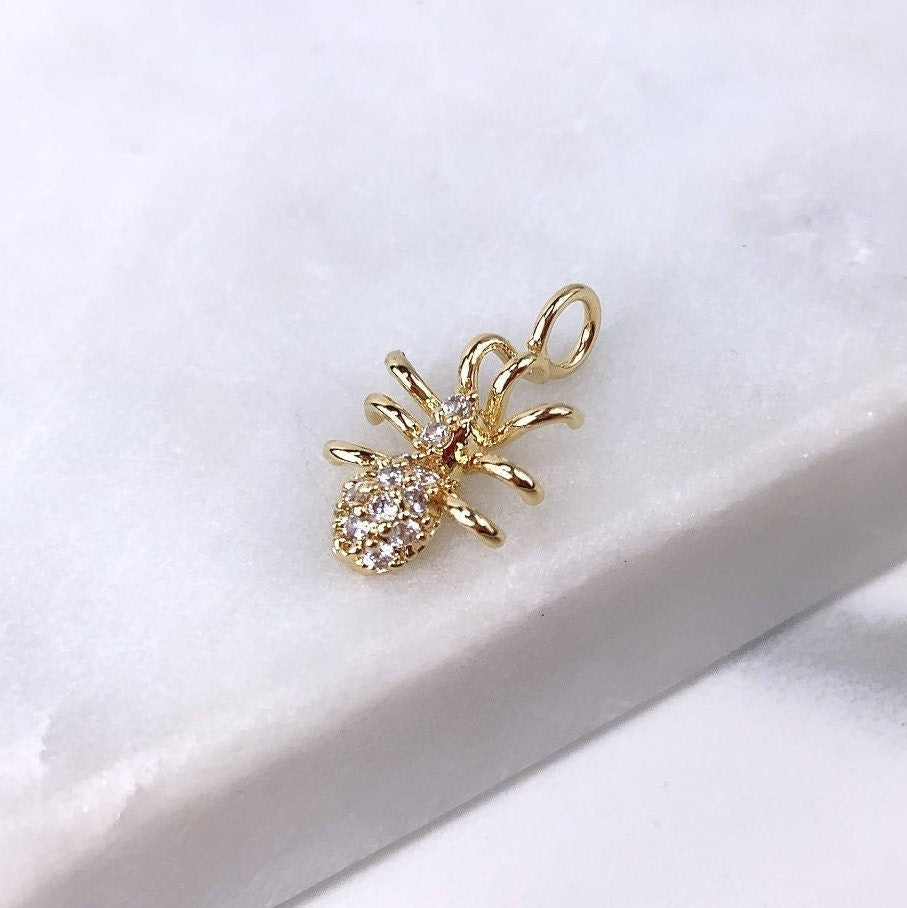 18k Gold Filled Cubic Zirconia Little Spider Charm