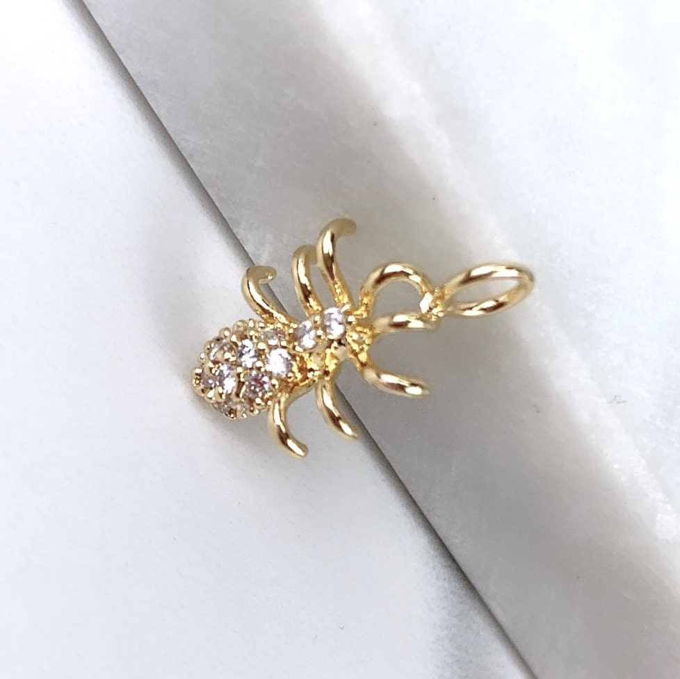 18k Gold Filled Cubic Zirconia Little Spider Charm