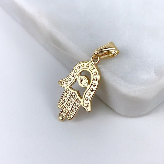 18k Gold Filled Texturized Hamsa Hand Pendant