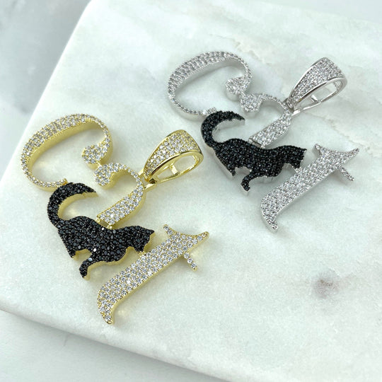 18k Gold Filled or Silver Filled CZ CAT Pendant