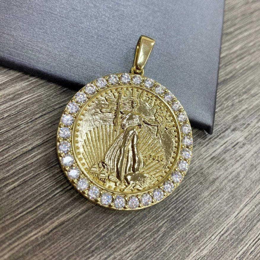 18k Gold Filled Lady Liberty Coin Pendant