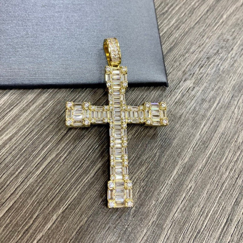 18k Gold Filled Cubic Zirconia Cross Iced Pendant