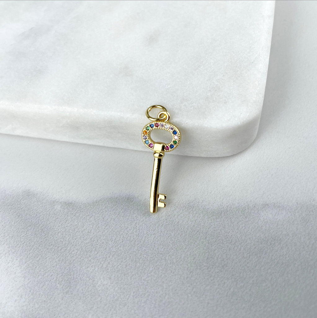 18k Gold Filled with Cubic Zirconia Clear or Multicolor Key Charms