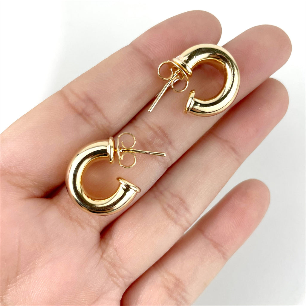 18k Gold Filled 15mm Tubular Donut C-Hoop Earrings