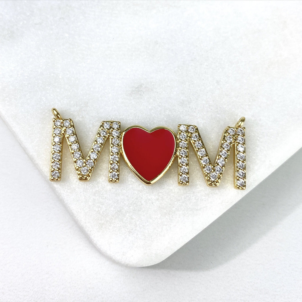 18k Gold Filled Enamel MOM Heart Charm