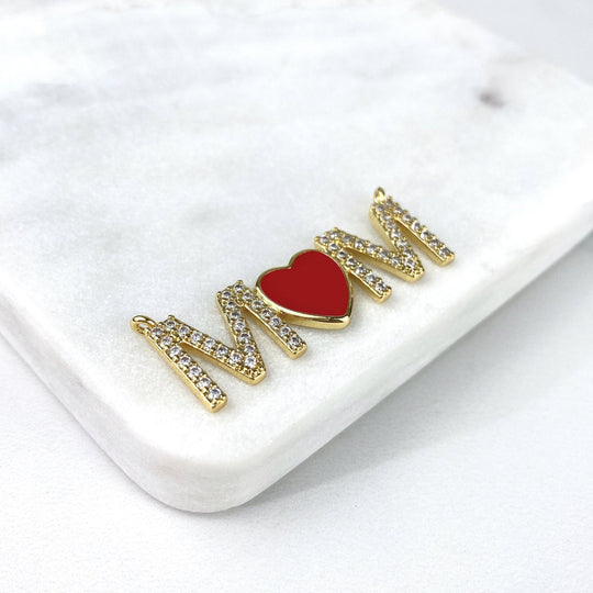 18k Gold Filled Enamel MOM Heart Charm
