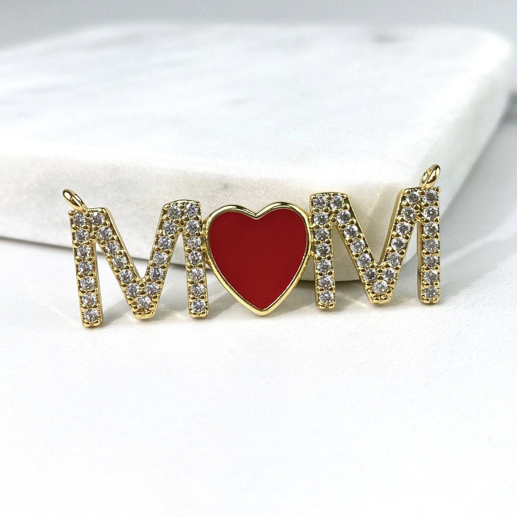 18k Gold Filled Enamel MOM Heart Charm