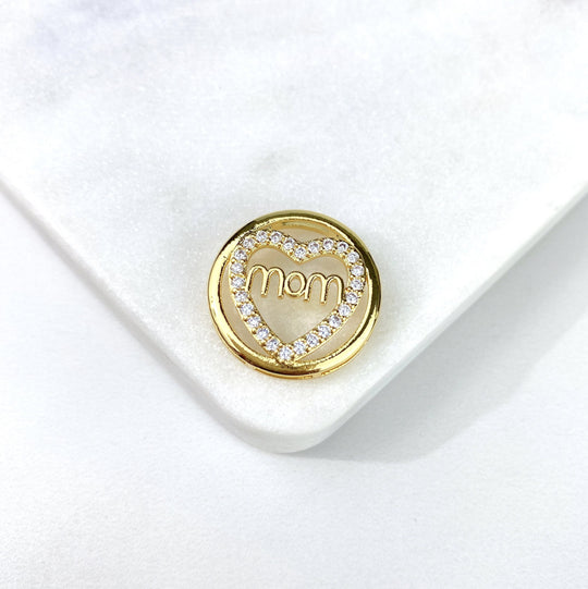 18k Gold Filled Micro Cubic Zirconia Mom Heart Circle Design Charm