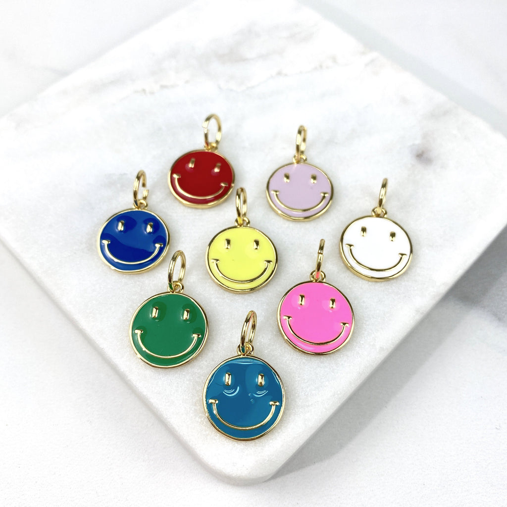 18k Gold Filled Colored Enamel Happy Face Charms Pendants