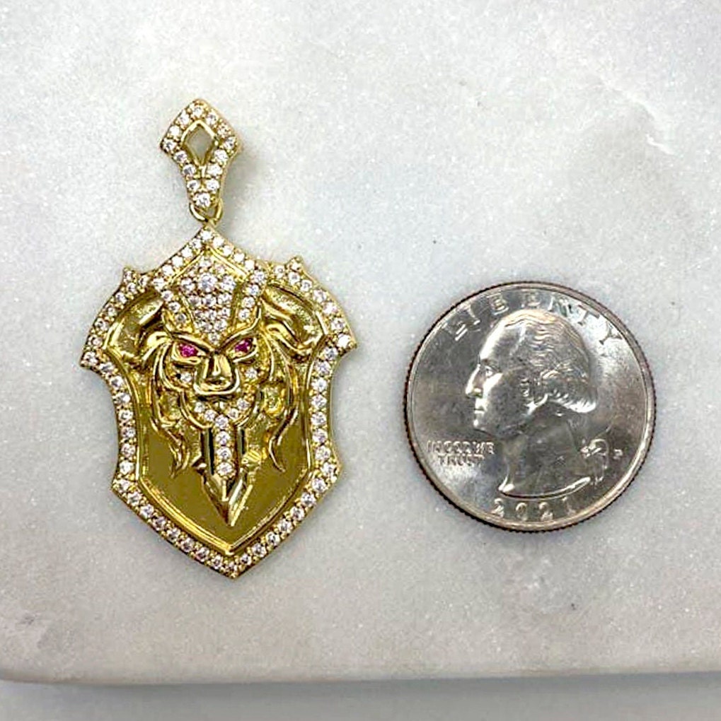 18k Gold Filled Cubic Zirconia Lion Head with Sword Pendant