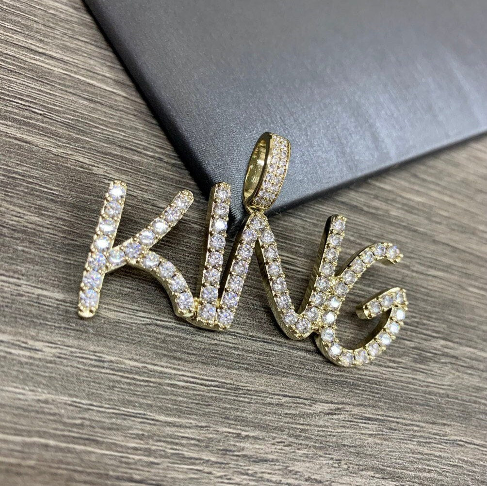18k Gold Filled Cubic Zirconia King Name Pendant