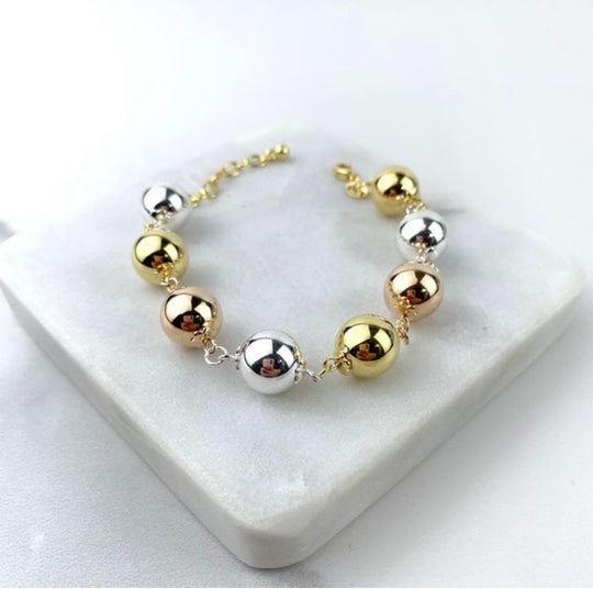 18k Gold Filled Silver &  Rose Gold Three Tone Balls Bracelet