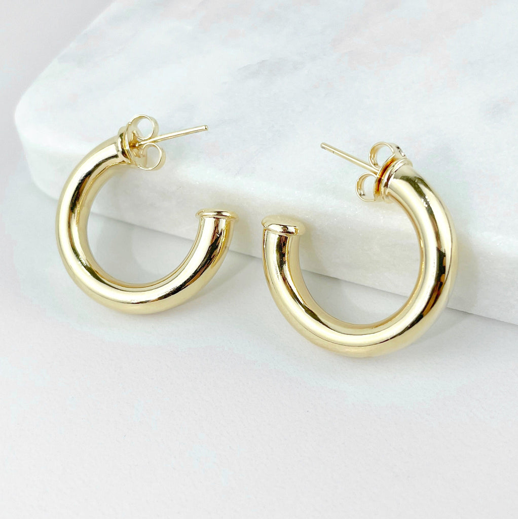 18k Gold Filled 20mm Donut Tubular C-Hoop Earrings