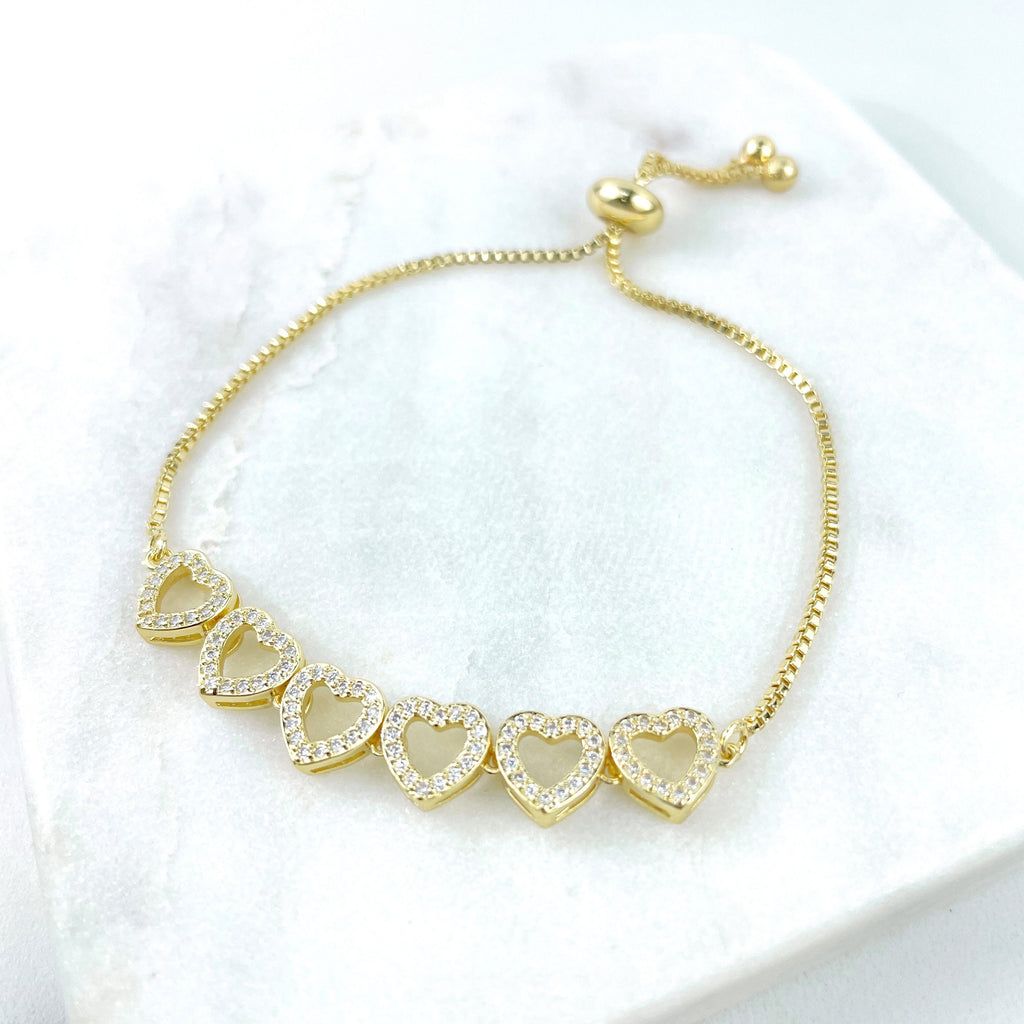 18k Gold Filled Hearts Charms Adjustable Bracelet