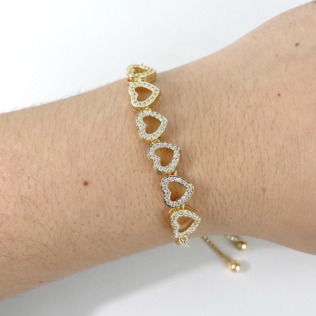 18k Gold Filled Hearts Charms Adjustable Bracelet