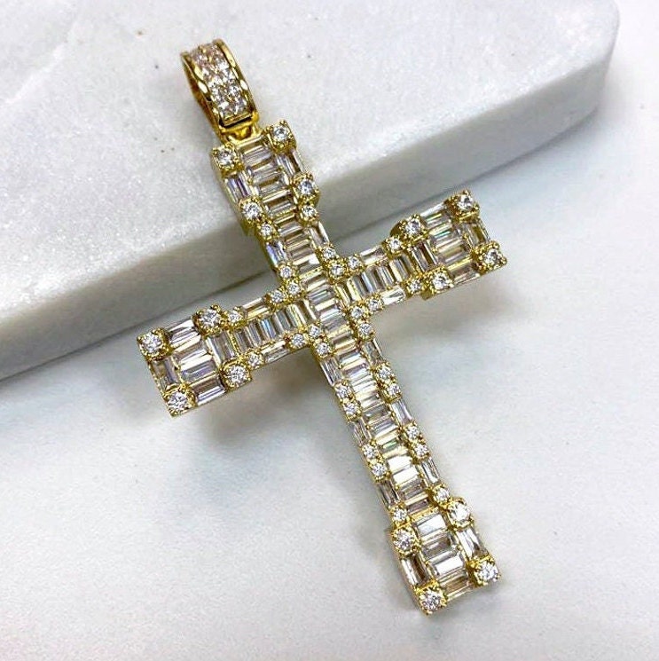 18k Gold Filled Cubic Zirconia Cross Iced Pendant