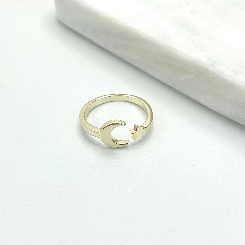 18k Gold Filled Adjustable Star & Moon Adjustable Ring