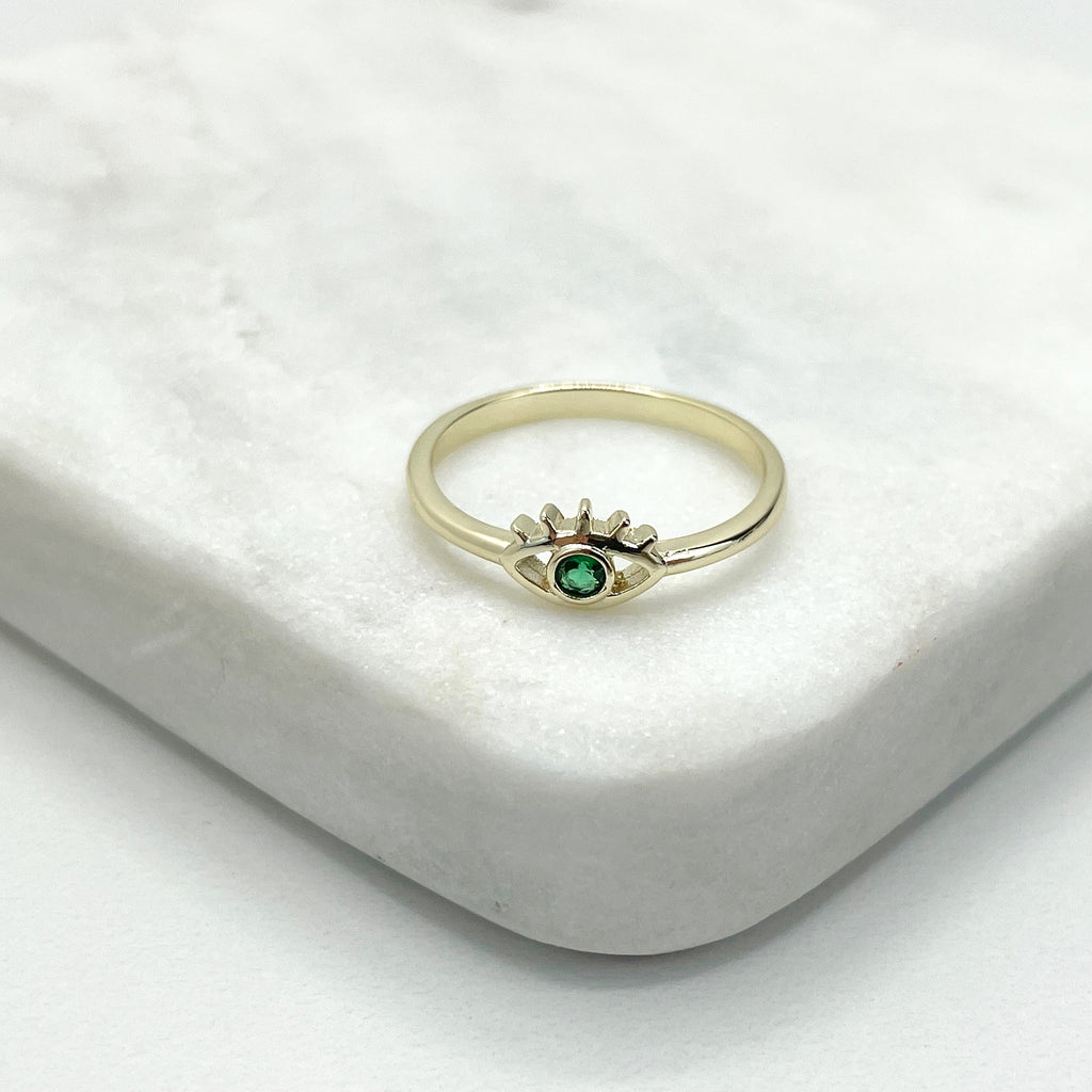 18k Gold Filled Green Cubic Zirconia Evil Eye Ring