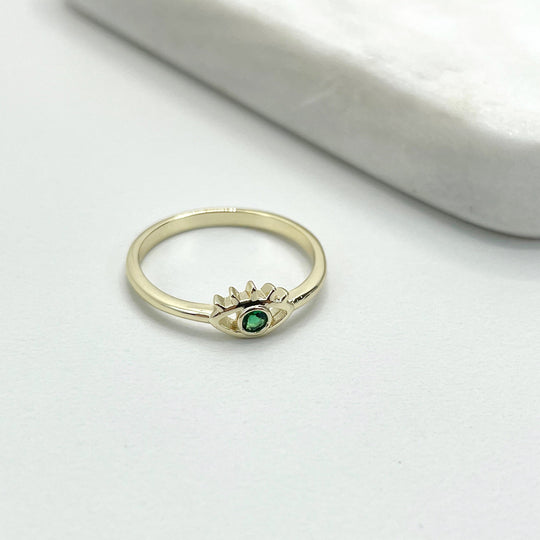 18k Gold Filled Green Cubic Zirconia Evil Eye Ring