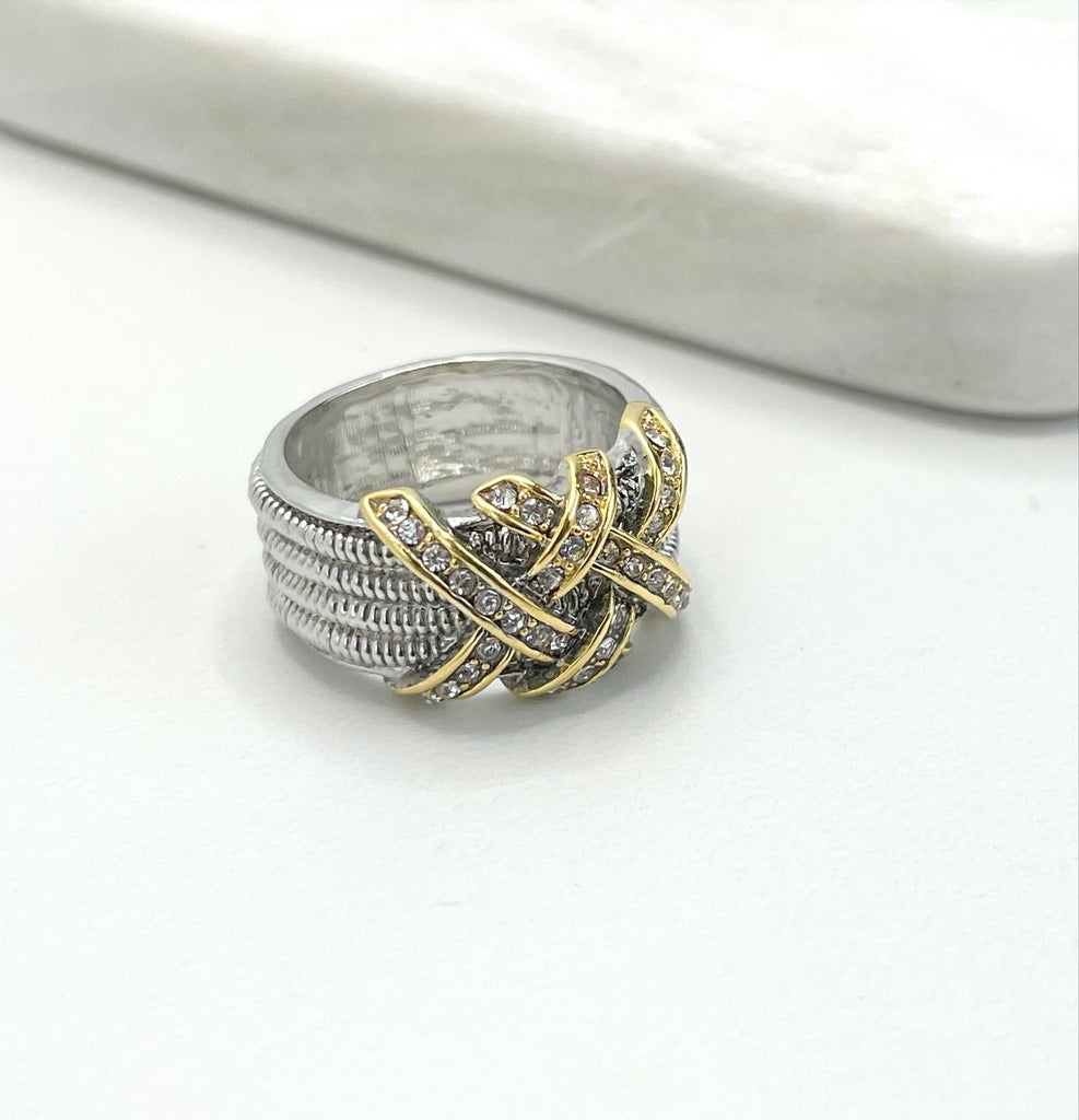 Silver Plated with Gold Plated & Micro CZ Ring