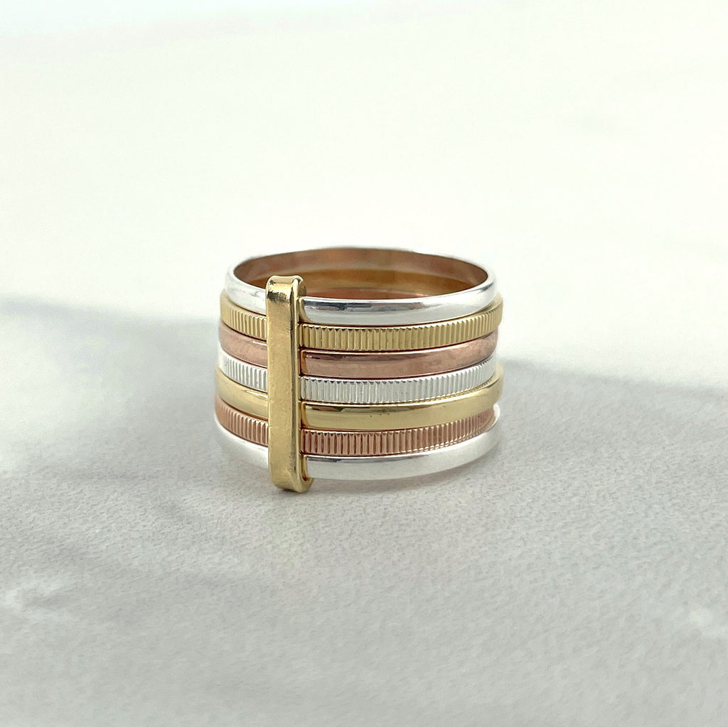 18k Gold Filled Three Tone Midi Spinner Stackable Simulated Ring