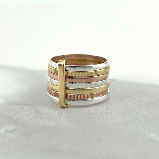 18k Gold Filled Three Tone Midi Spinner Stackable Simulated Ring