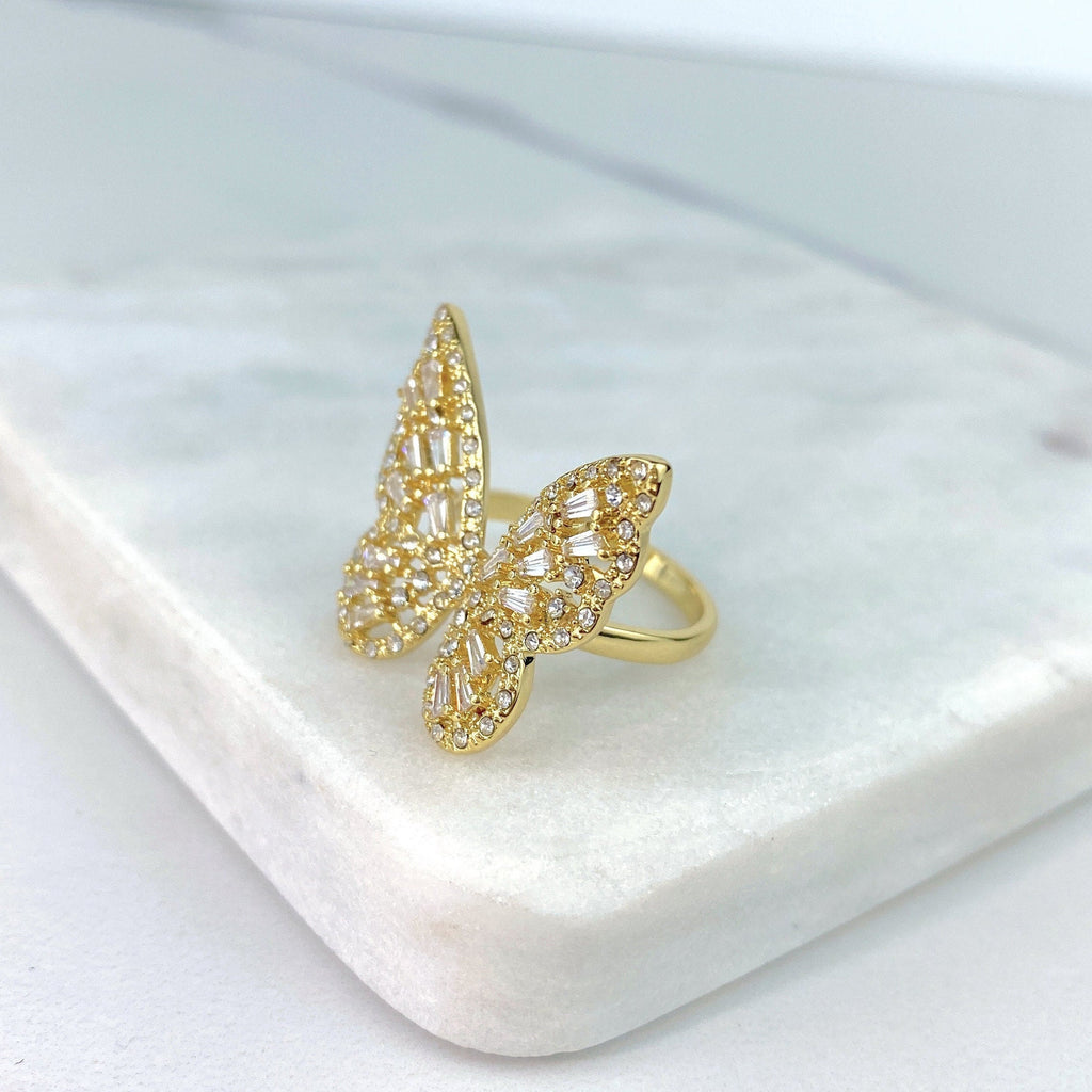 18k Gold Filled or Silver Filled Micro CZ Butterfly Adjustable Ring