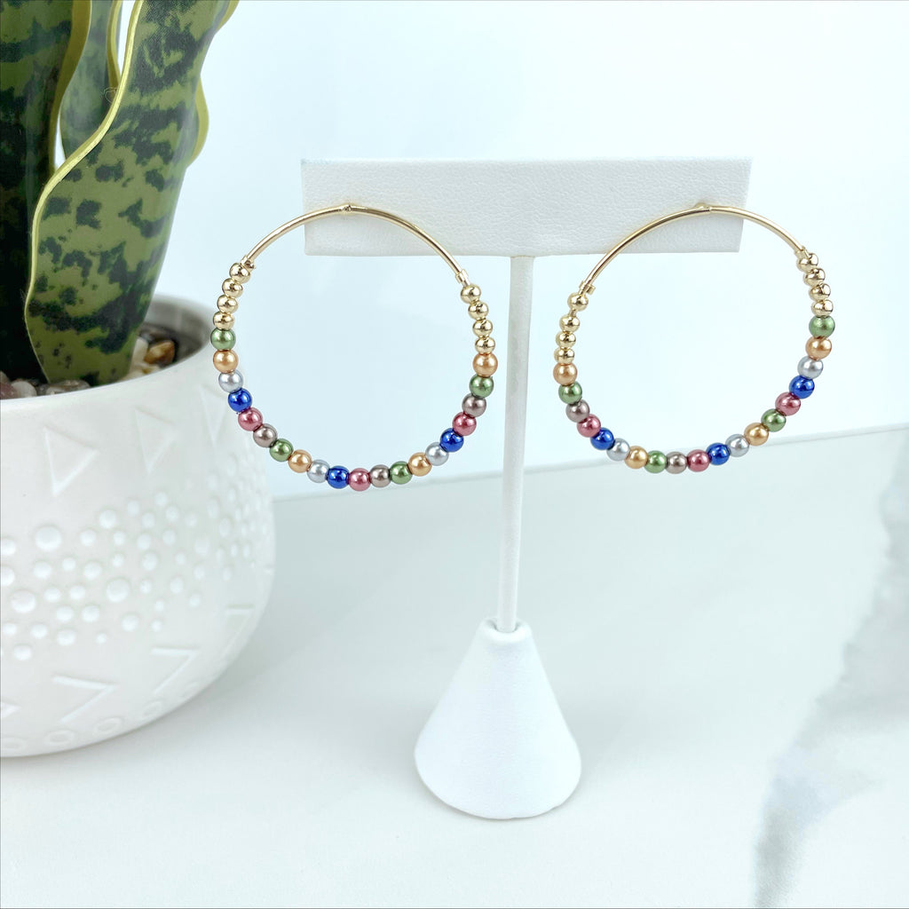 18k Gold Filled Colorful Beads Hoop Earrings